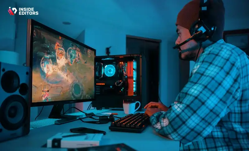 Gamer reviewing their workflow inside a gaming video editor.