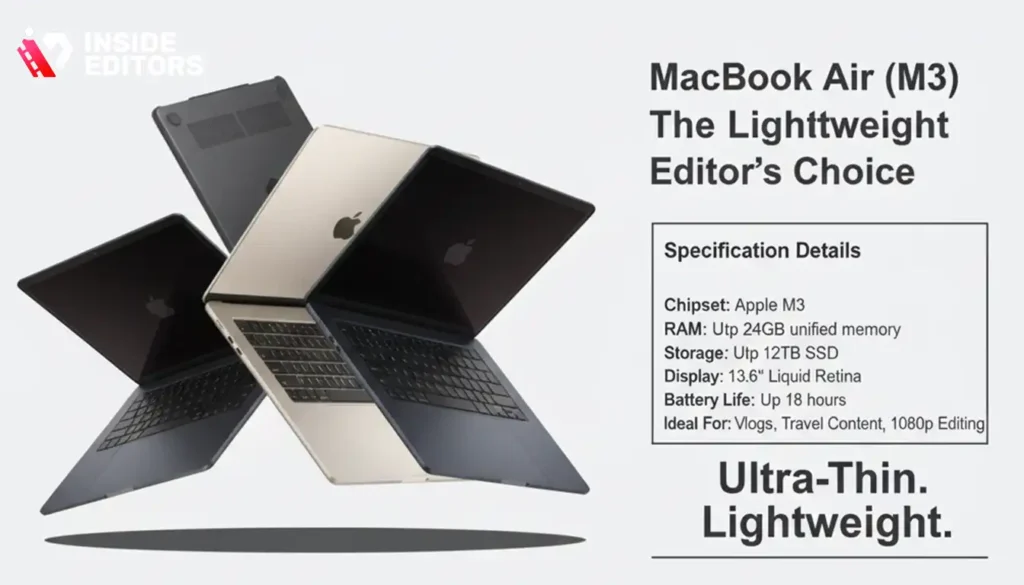 A content creator editing YouTube videos on a MacBook Air M3, the best Mac for YouTube video editing on the go.