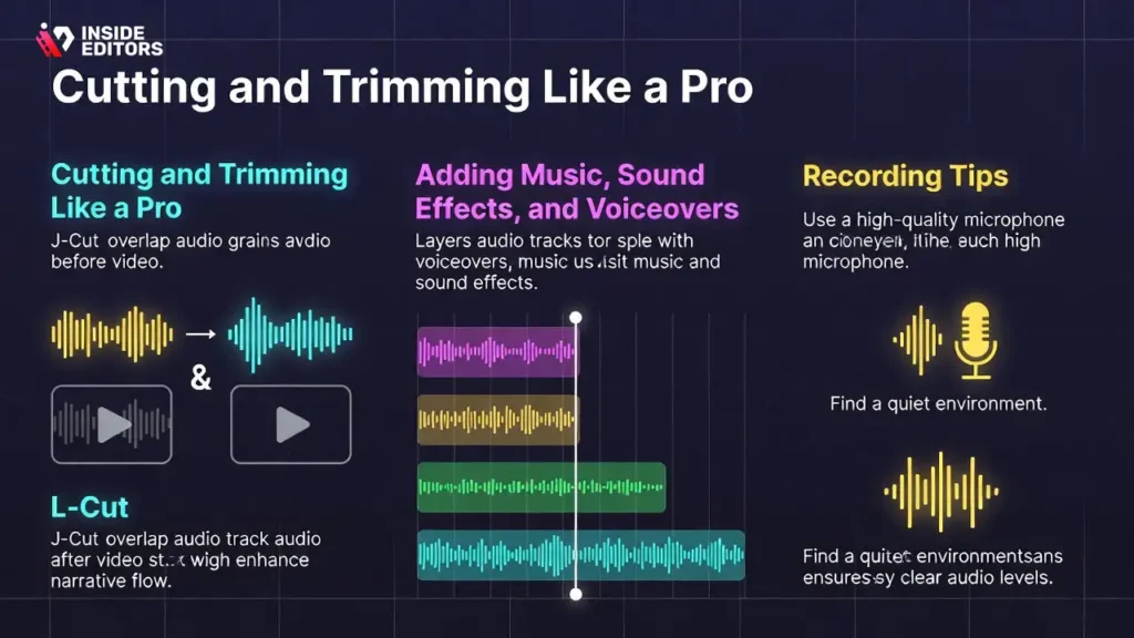 Editor applying professional video editing techniques on a timeline.