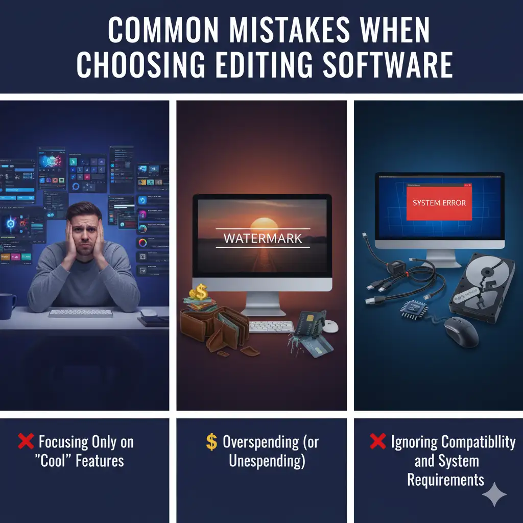 Editor analyzing common mistakes when choosing editing software.