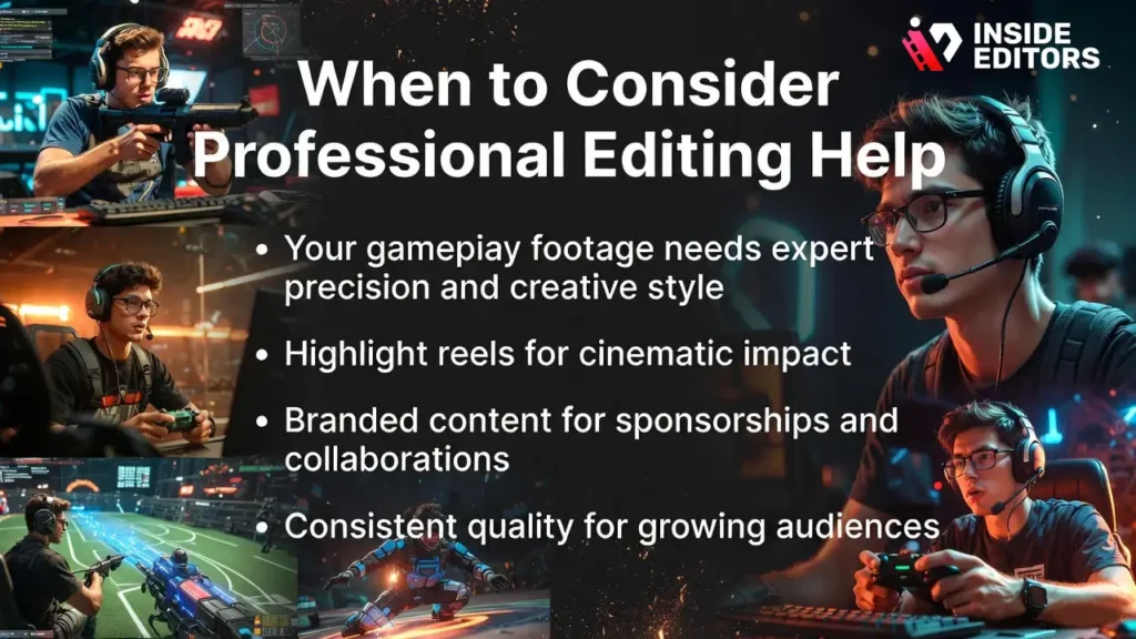 Professional editor enhancing gameplay inside a gaming video editing app.
