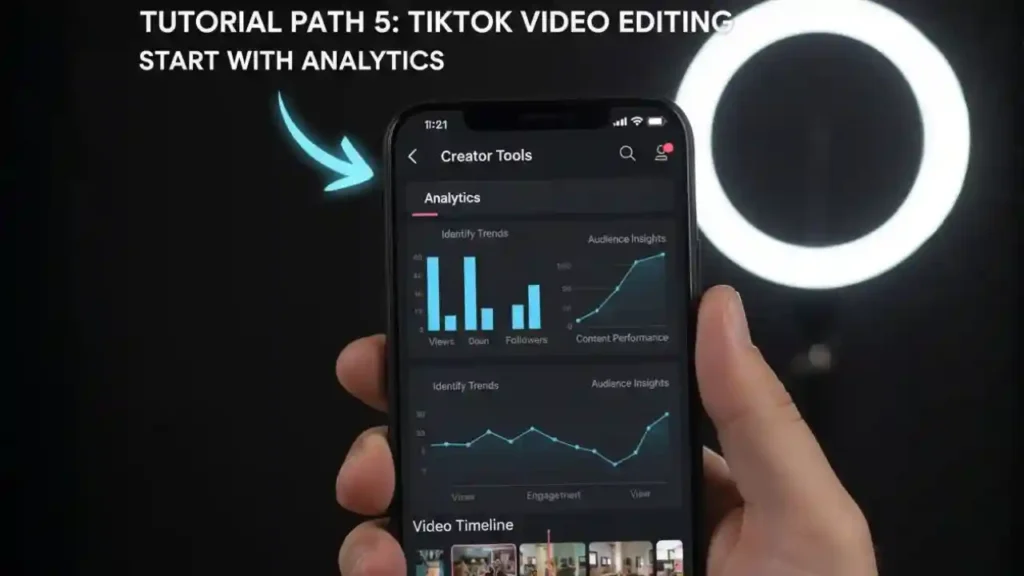 Creator analyzing metrics to guide TikTok video editing decisions.