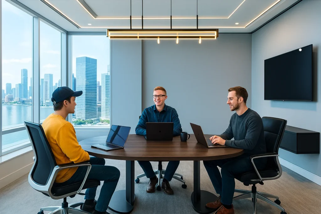 A professional editor working on a corporate video editing service Mississauga project.