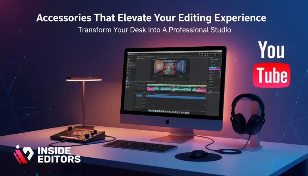 A YouTube creator using accessories that elevate their iMac video editing experience.
