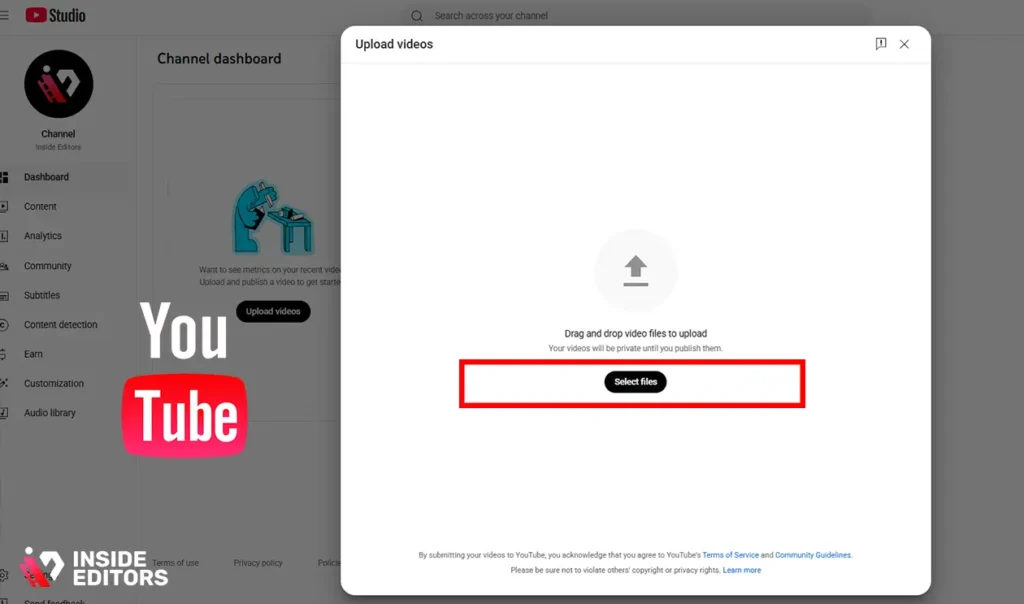 Adding your file and letting it process while learning how to upload a video to YouTube.