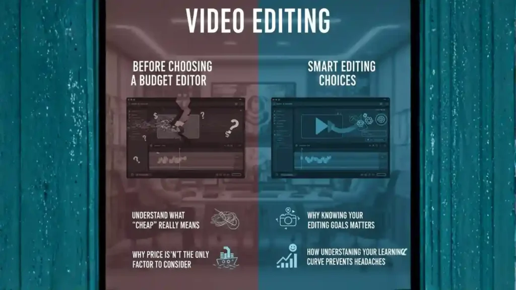 A user evaluating cheap video editing software costs and features.