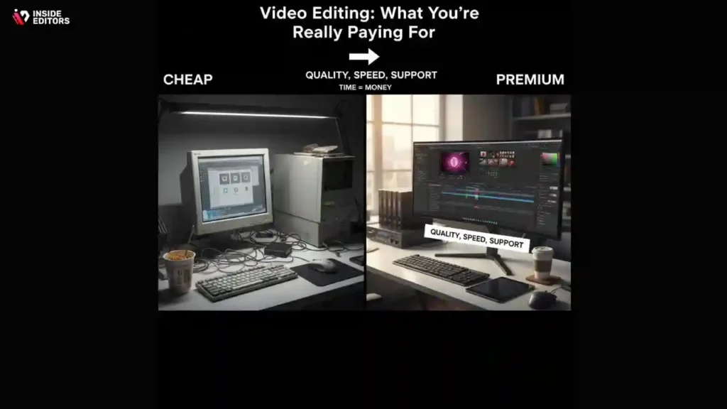 A comparison of cheap video editing software with premium alternatives.