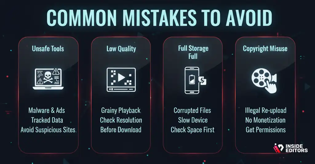 A user identifying common mistakes people make when downloading videos.