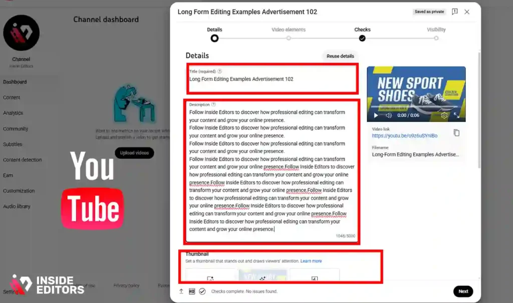 Completing the basic details section while learning how to upload a video to YouTube.