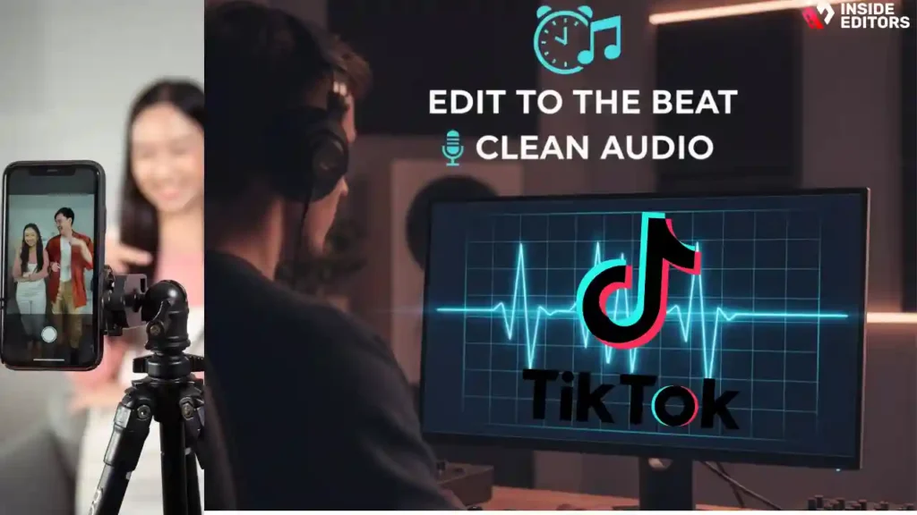 Editor aligning clips to the music beat in video editing software.