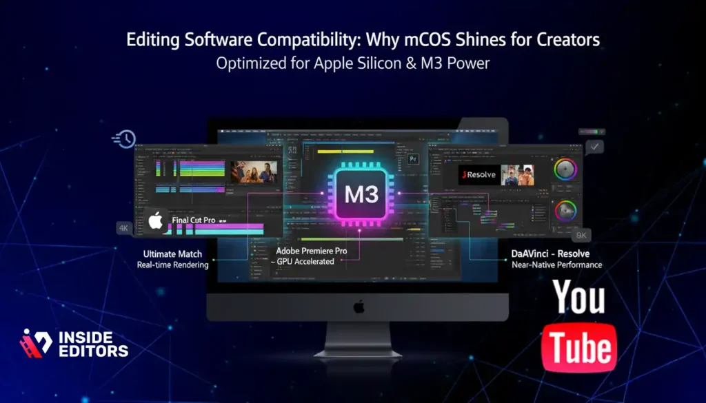 A video creator editing on macOS showing software compatibility benefits for YouTube editing.