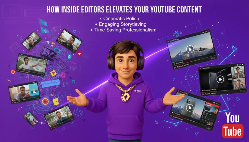 Inside Editors team enhancing YouTube videos with professional editing on Mac systems.
Caption: How Inside Editors Elevates Your YouTube Content.