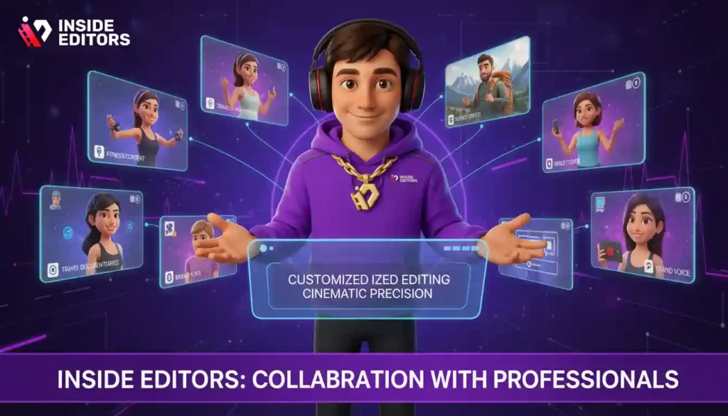 A professional editor from Inside Editors enhancing a YouTube creator’s workflow on an iMac.