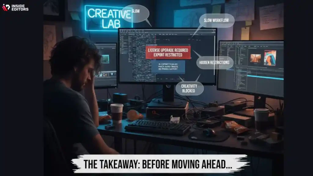 A creator facing creative blocks due to cheap video editing software limits.