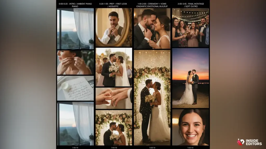 3-minute wedding video: music timeline example