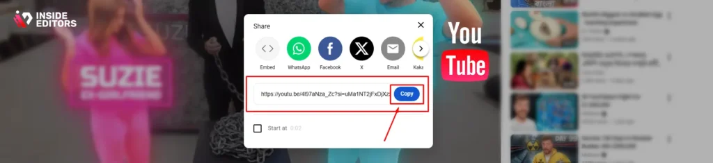 A user copying the YouTube video link from the address bar.