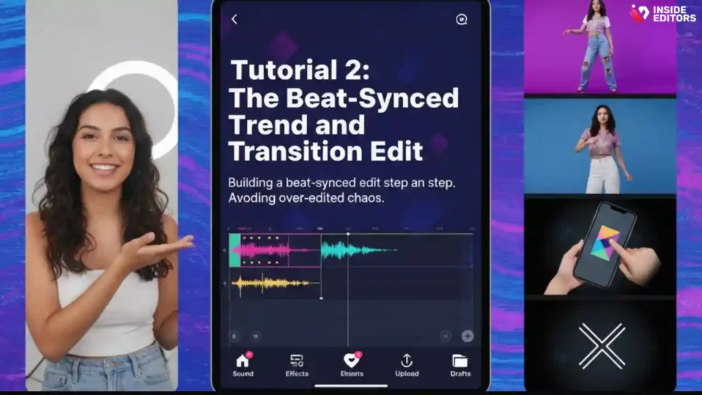CapCut timeline showing a beat-synced transition edit.