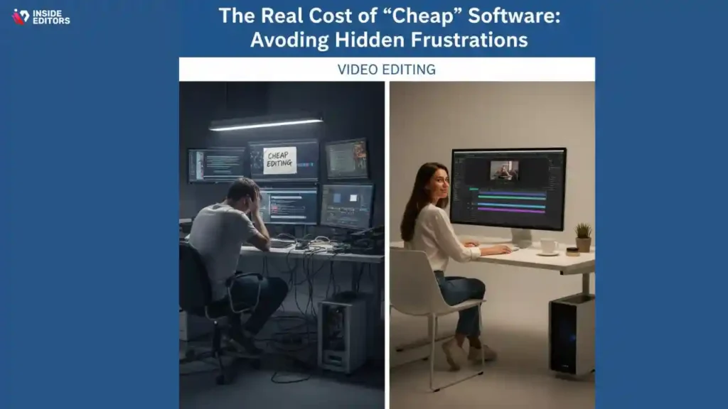 A frustrated user discovering limitations in cheap video editing software.