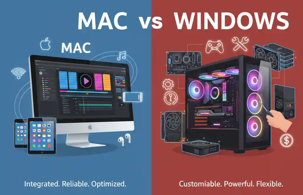 A video editor comparing Mac and Windows PCs for YouTube video editing performance.