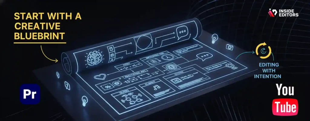 A creator planning a creative blueprint before beginning adobe premiere pro youtube video editing.