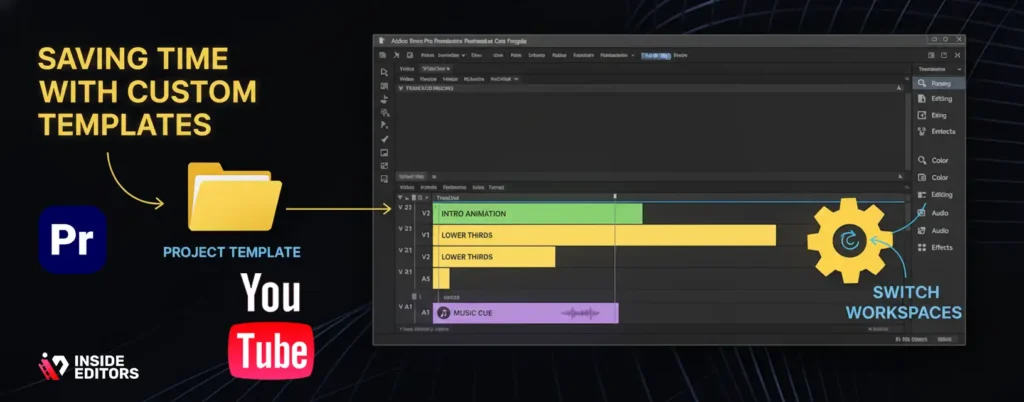 A creator using custom templates to speed up adobe premiere pro youtube video editing.