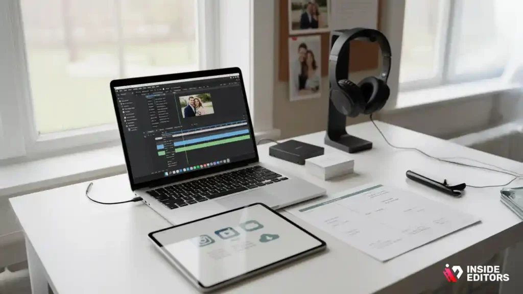 Retention strategy board for wedding video editing work.