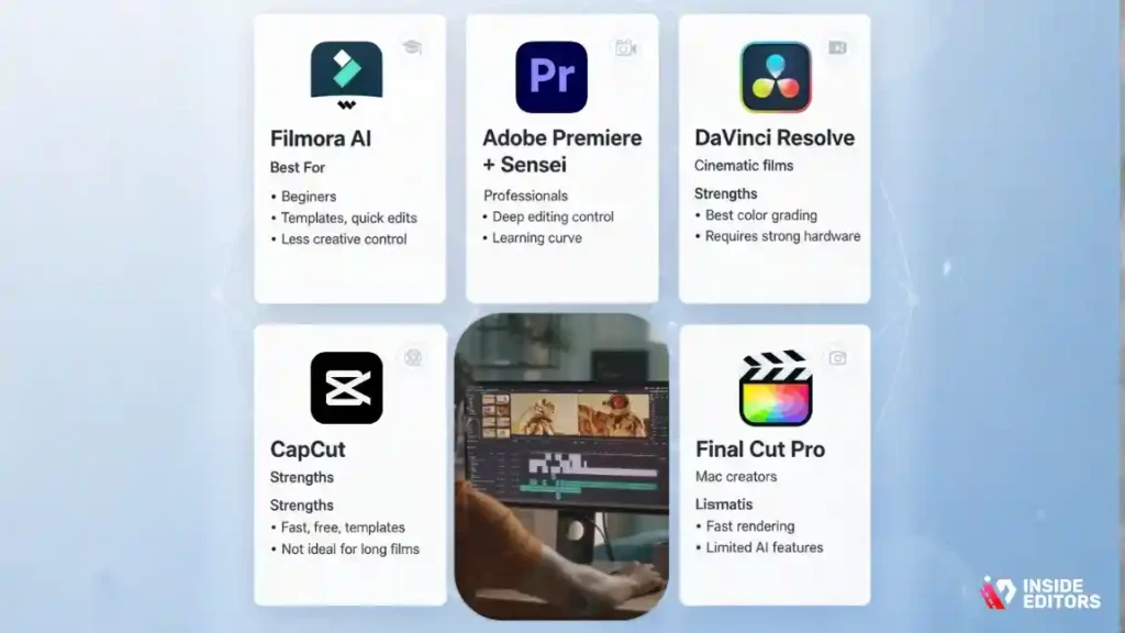 A clear comparison chart showing differences between AI wedding video editing tools