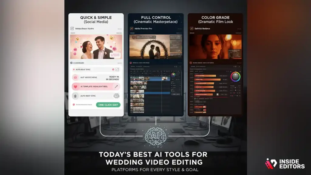 Chart comparing features of leading AI wedding video editing platforms.