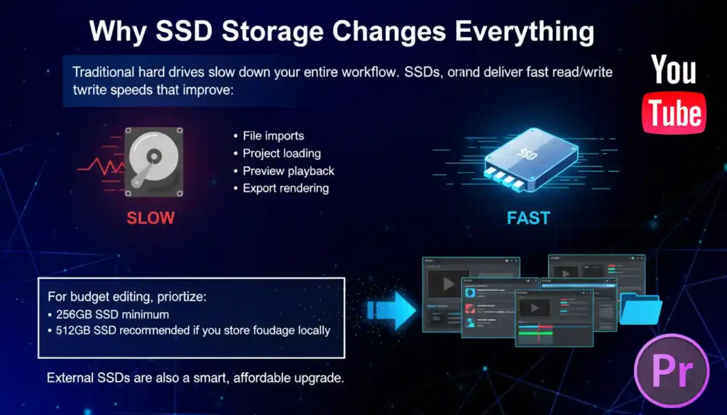 An editor installing an SSD to boost performance on the best budget laptop for YouTube video editing.