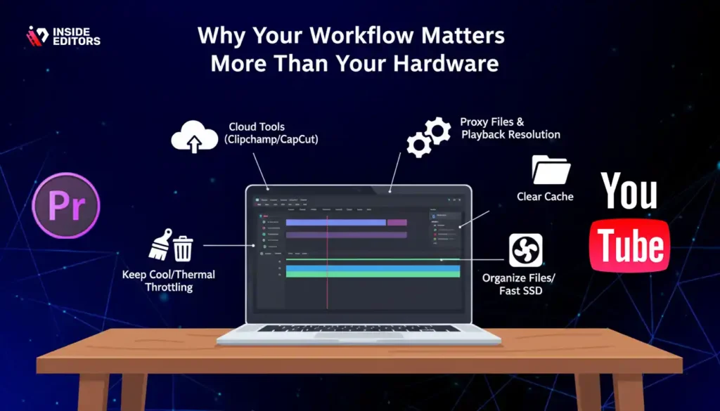 A creator refining their workflow to get more from the best budget laptop for YouTube video editing.