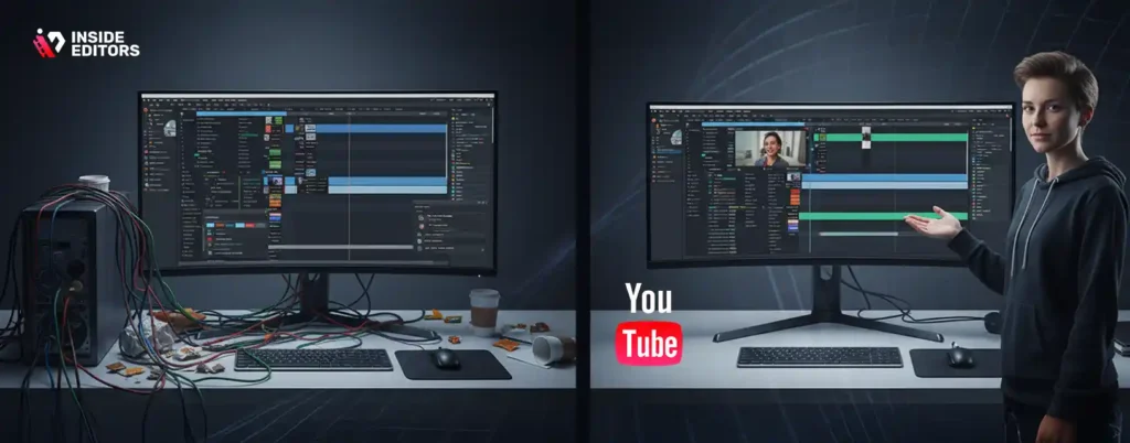 Editor improving workflow while following a YouTube Video Editing Course to speed up the editing process.