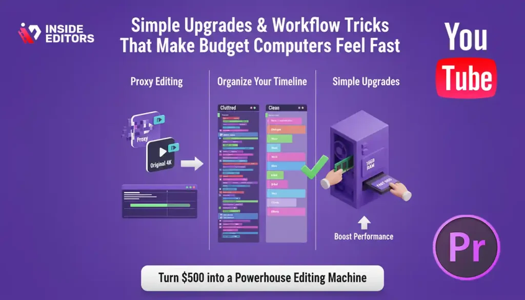 Simple upgrades and workflow tricks that make a $500 computer feel fast for YouTube editing.