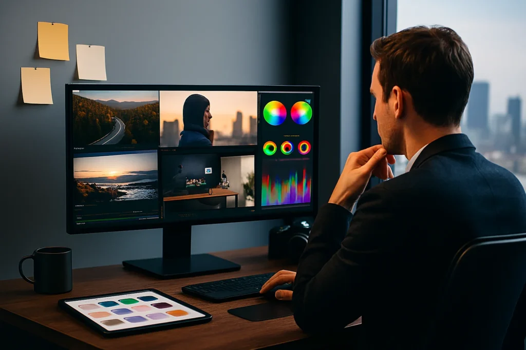 Business owner comparing options to choose a corporate video editing service Mississauga.