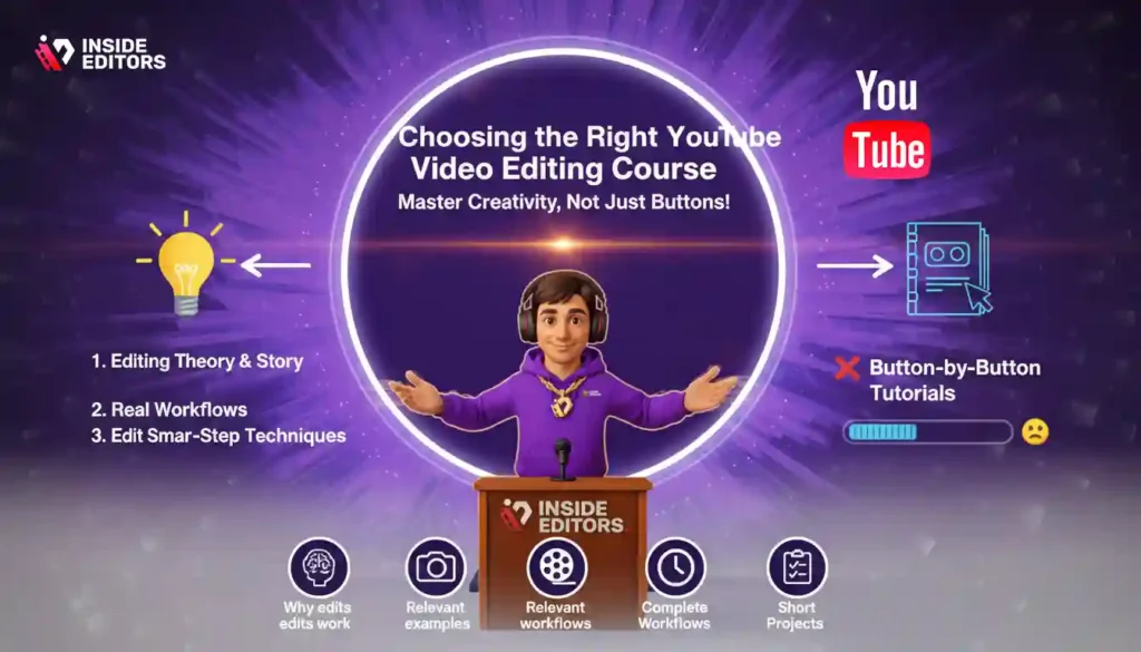 Creator comparing different YouTube Video Editing Course options based on skill level.