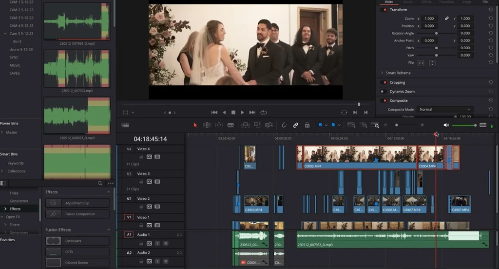 Editor applying advanced techniques for a cinematic wedding film.