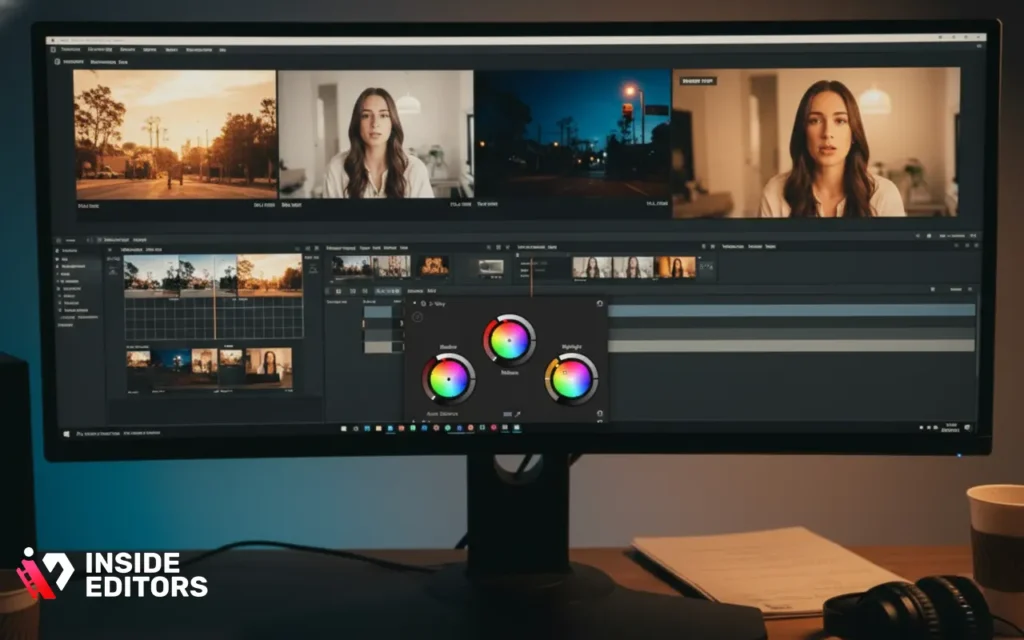 An editor using color wheels to refine the best practices for YouTube video editing workflows.