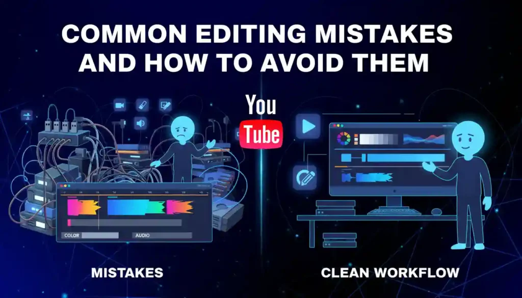 Beginner editor reviewing common mistakes while taking a YouTube Video Editing Course to improve workflow.