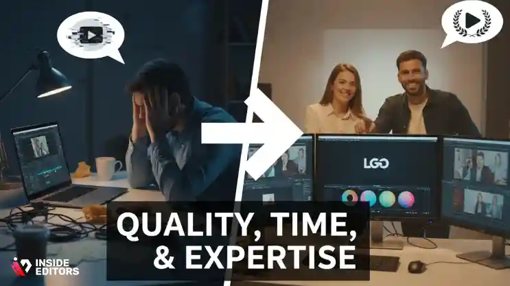 Creator comparing DIY editing and outsource wedding video editing options.