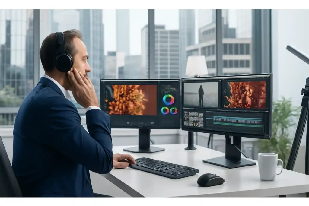 A professional editor enhancing a corporate video project for a Hamilton business.