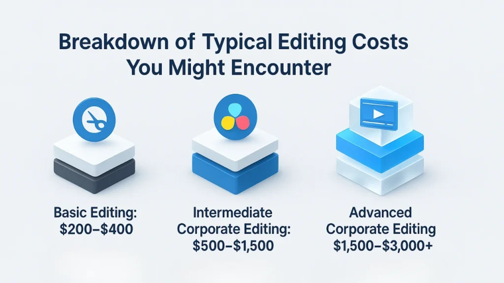 Visual chart showing the breakdown of corporate video editing service Mississauga pricing tiers.