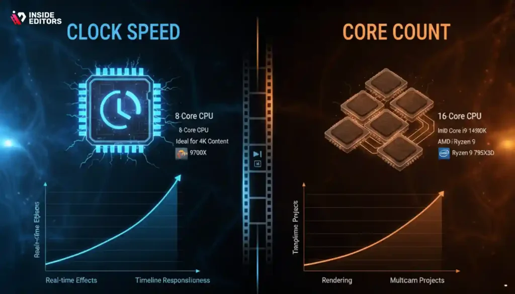 Illustration showing how the best CPU for YouTube video editing handles rendering and playback.