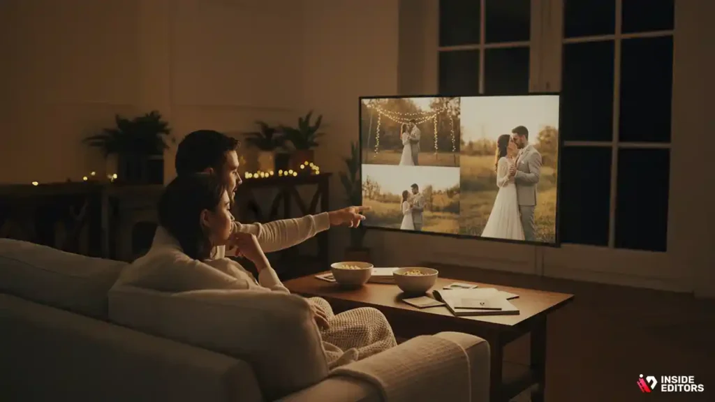 Couple evaluating whether a custom wedding video editing service fits their needs.