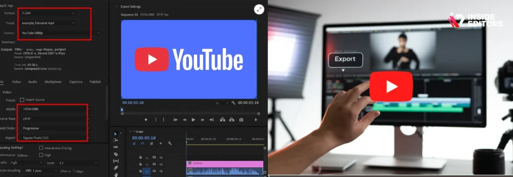 A creator exporting using the best practices for YouTube video editing workflows.