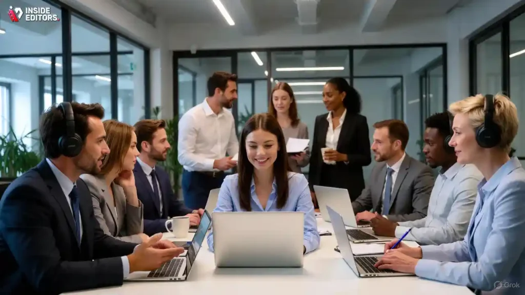 A magnifying glass focusing on a specific, unique area within a larger, busy corporate video editing timeline, illustrating the process of finding your niche.