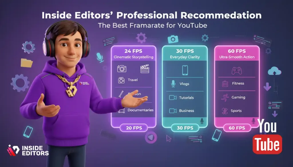 Inside Editors team reviewing options to recommend the best framerate for YouTube video editing.