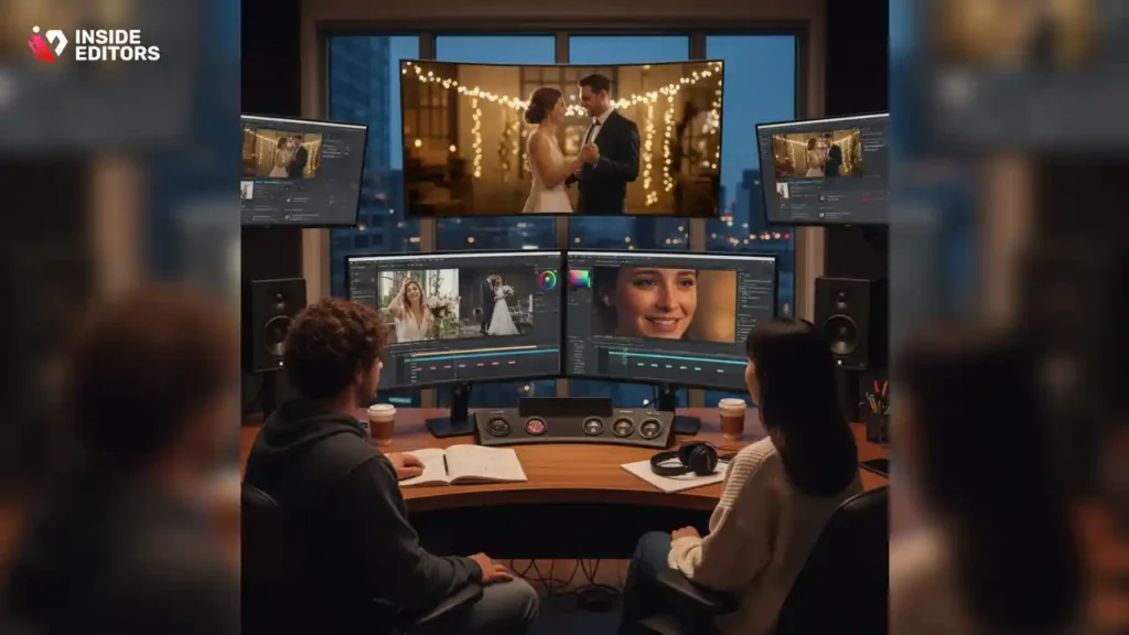 Inside Editors team working on professional wedding video editing.