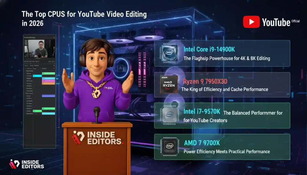 Comparison of Intel and AMD processors for the best CPU for YouTube video editing.