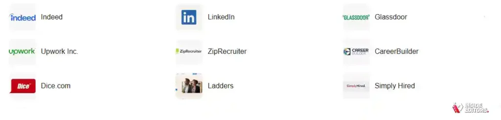 A clean, minimalist computer screen displaying a curated list of senior or full-time video editing positions from specialized job boards, focusing on long-term roles.