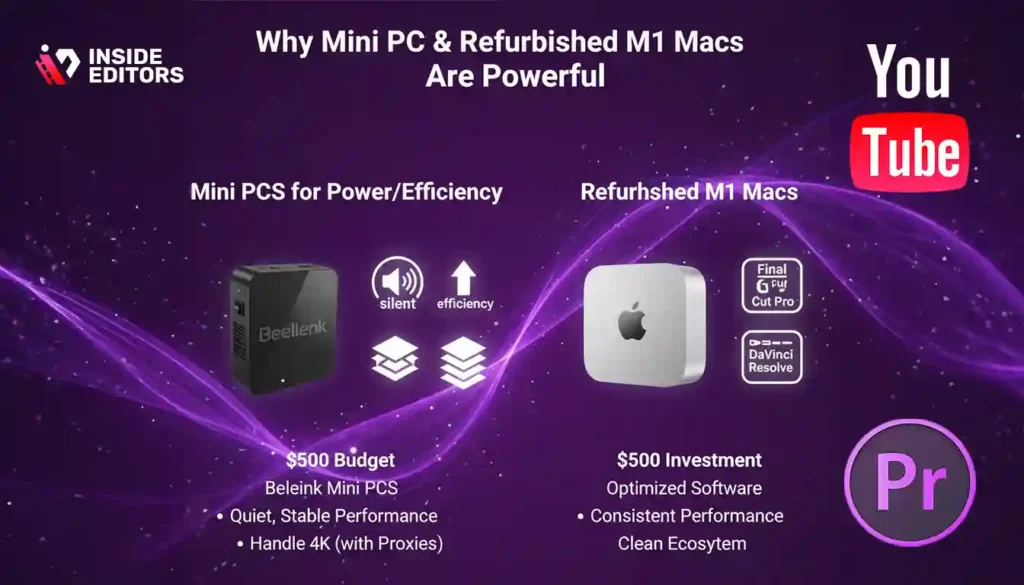 Why mini PCs and refurbished M1 Macs are surprisingly powerful for YouTube video editing.
