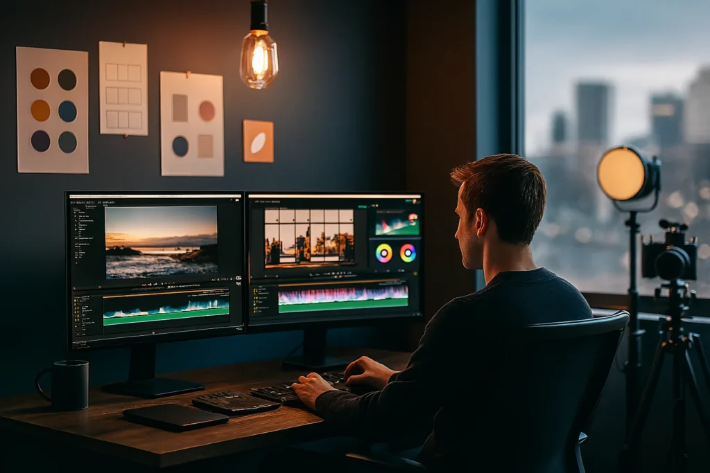 Mississauga businesses reviewing results from a professional video editing service.